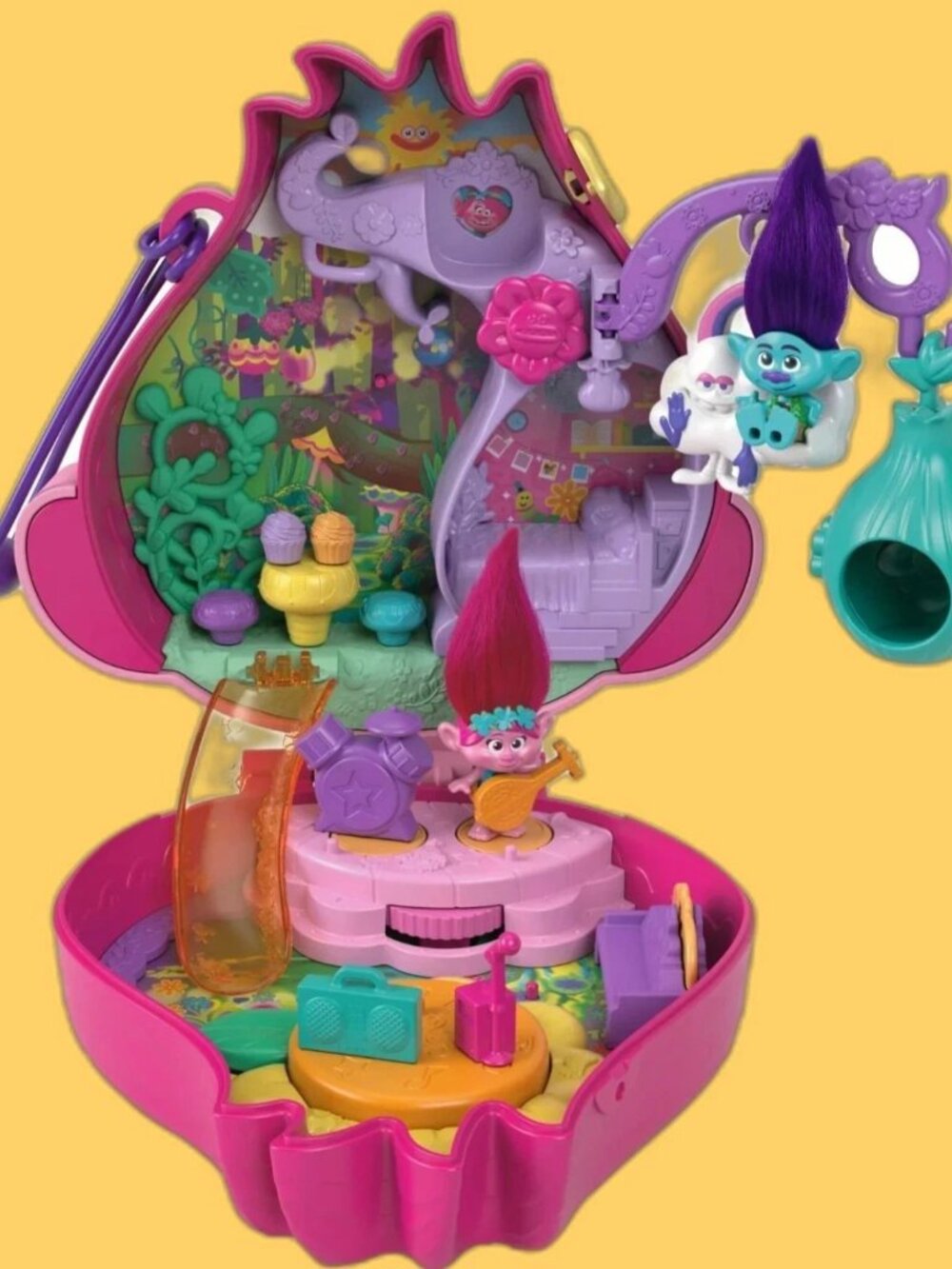 DreamWorks TROLLS POLLY POCKET Playset QUEEN POPPY Branch Dolls Accessories NEW